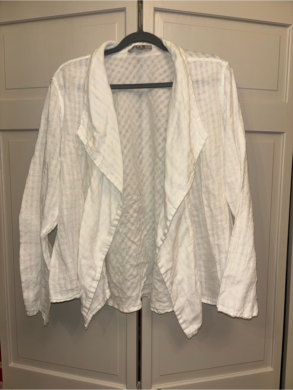 White FLAX waterfall front cardigan